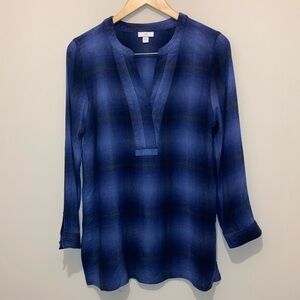 J.Jill brushed cotton blu Relaxed Tunic with Mandarin Collar w/ v neck